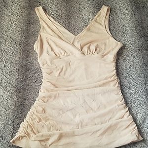 Express Tops - Express ruching top creme colored shimmery Express Tops - Express ruching top creme colored shimmery
